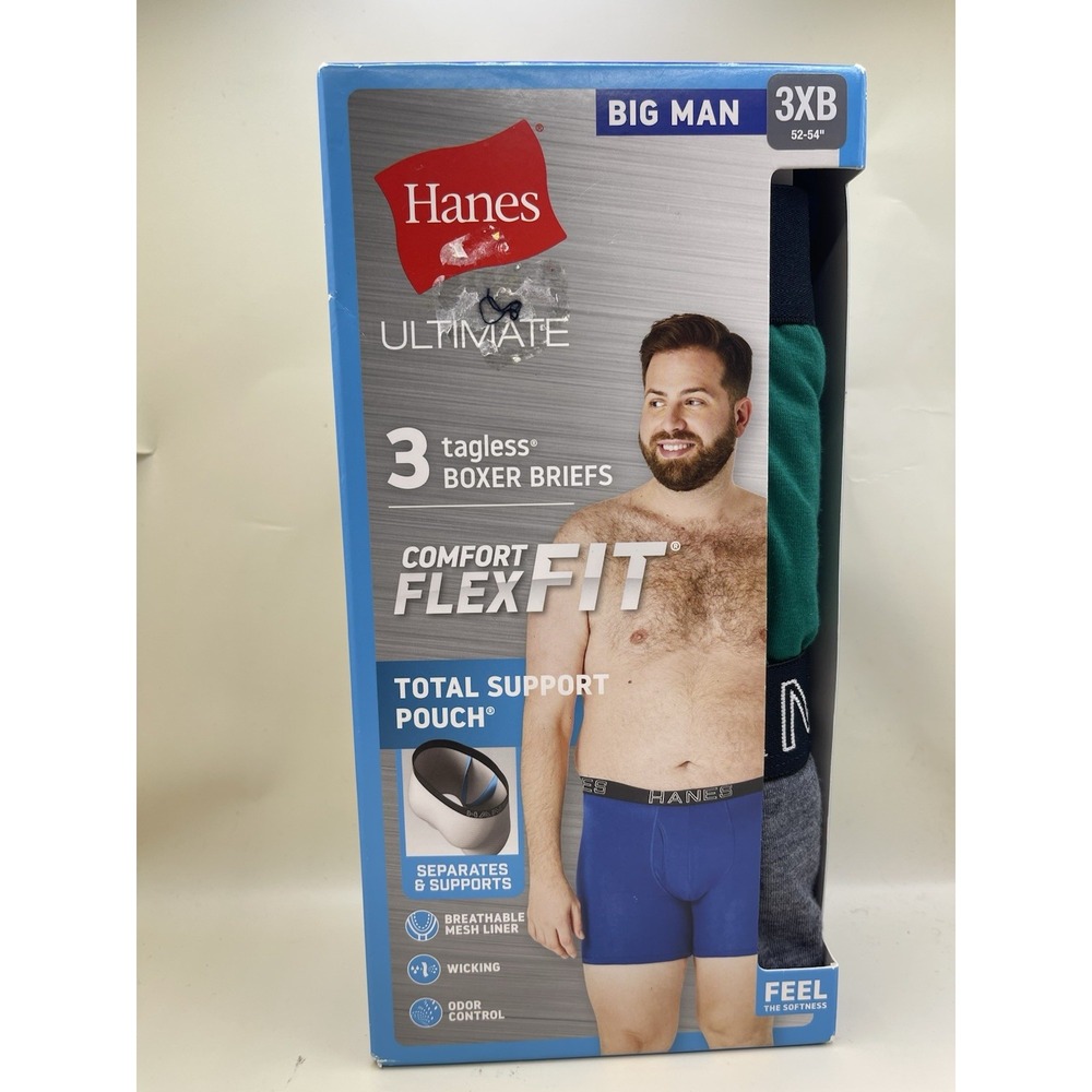 Hanes Ultimate Men's 3 Pack Tagless Boxer Briefs Comfort Flex Fit Big Man 3XB
